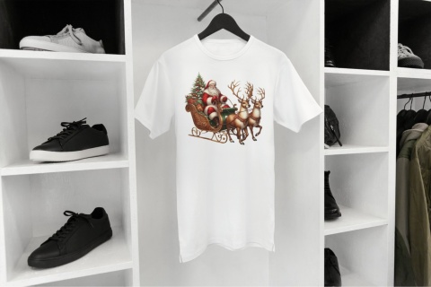 Koszulka T-shirt Świąteczna Mikołaj w saniach